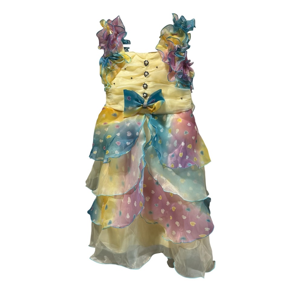 Whimsical Richie House Party Dress Rainbow Heart Organza Ruffle Fairycore 7/8